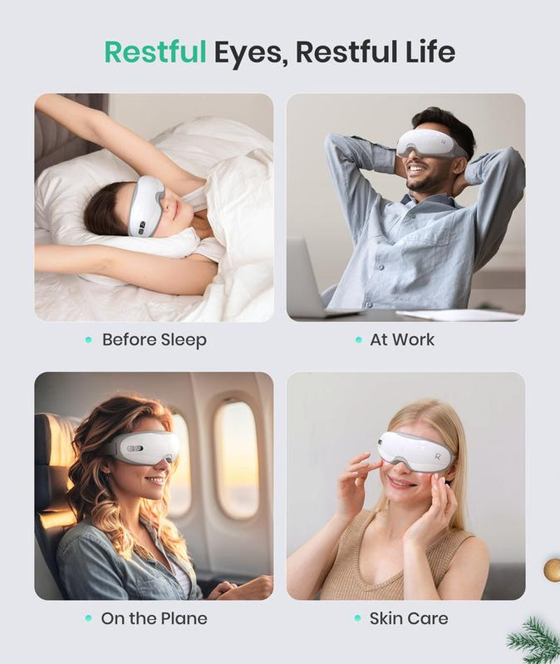 Restnature Eye Massager - Eye Massager with Heat Music, Birthday Gifts for Women Mom, Eye Care Relaxation Self Care Christmas Gifts for Women, Reduce Eye Strain Head Strap Vr