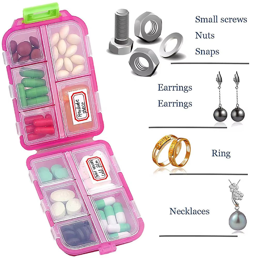 10 Grids Pill Organize Storage Container with 147 Labels Pill Case Health Medicine Organizer Travel Supply Mini Pill Box