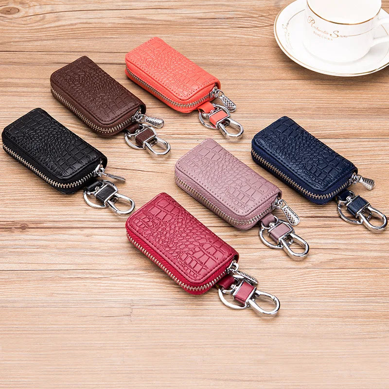 Premium Leather Mini Key Holder Pouch for Car Keys and Wallet - Unisex Organizer Keychain Case