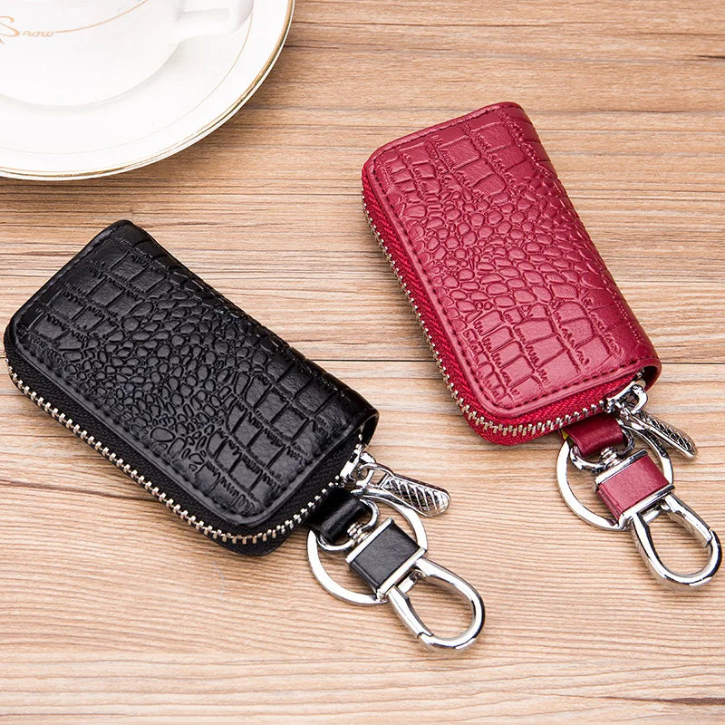 Premium Leather Mini Key Holder Pouch for Car Keys and Wallet - Unisex Organizer Keychain Case