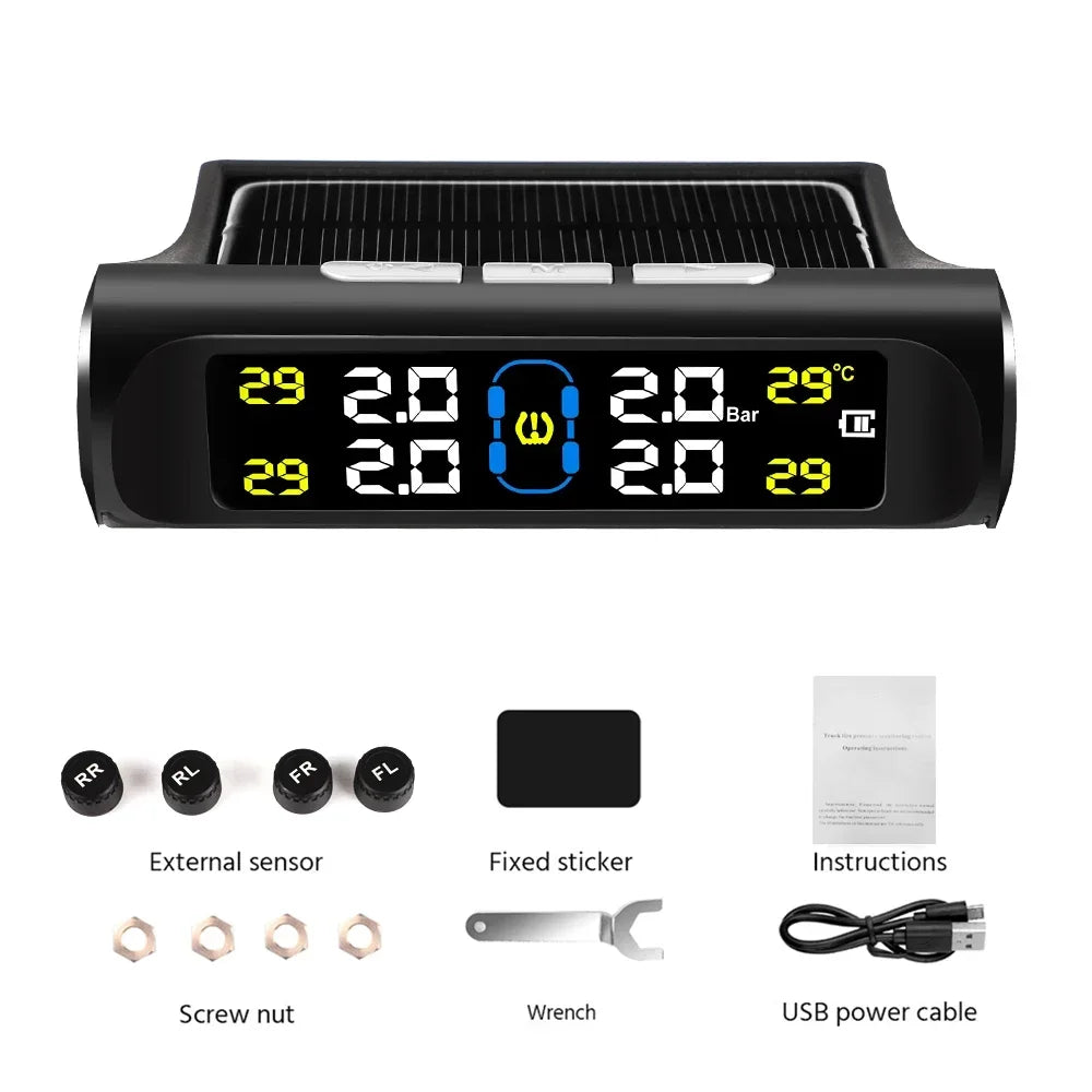 Intelligent TPMS Solar Tyre Pressure Monitoring System Parking Sensors for Cars Temperature Tire Air Pressure Gauge