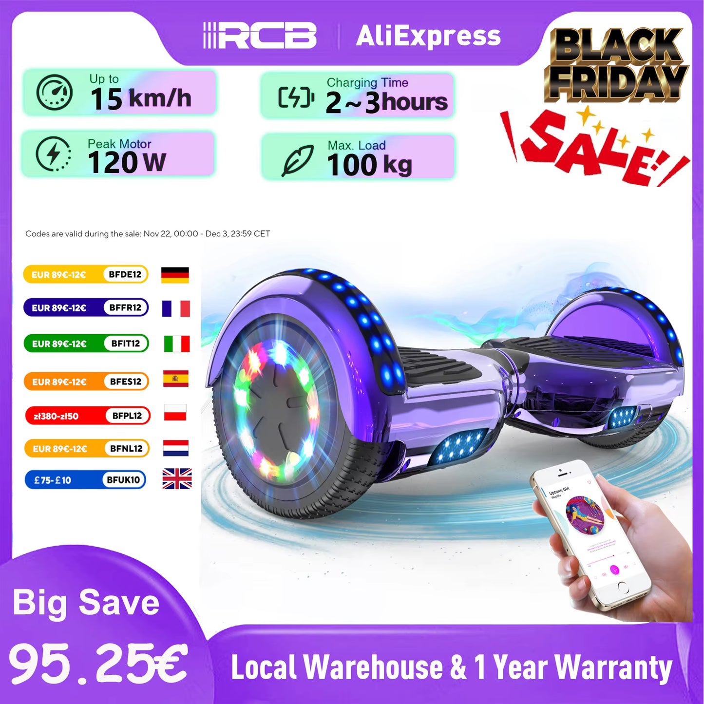 Hoverboards for Kids and Adults 6.5 Inch, Segways with Bluetooth - Speaker - Colorful LED Lights, Hover Board Gift for Kids