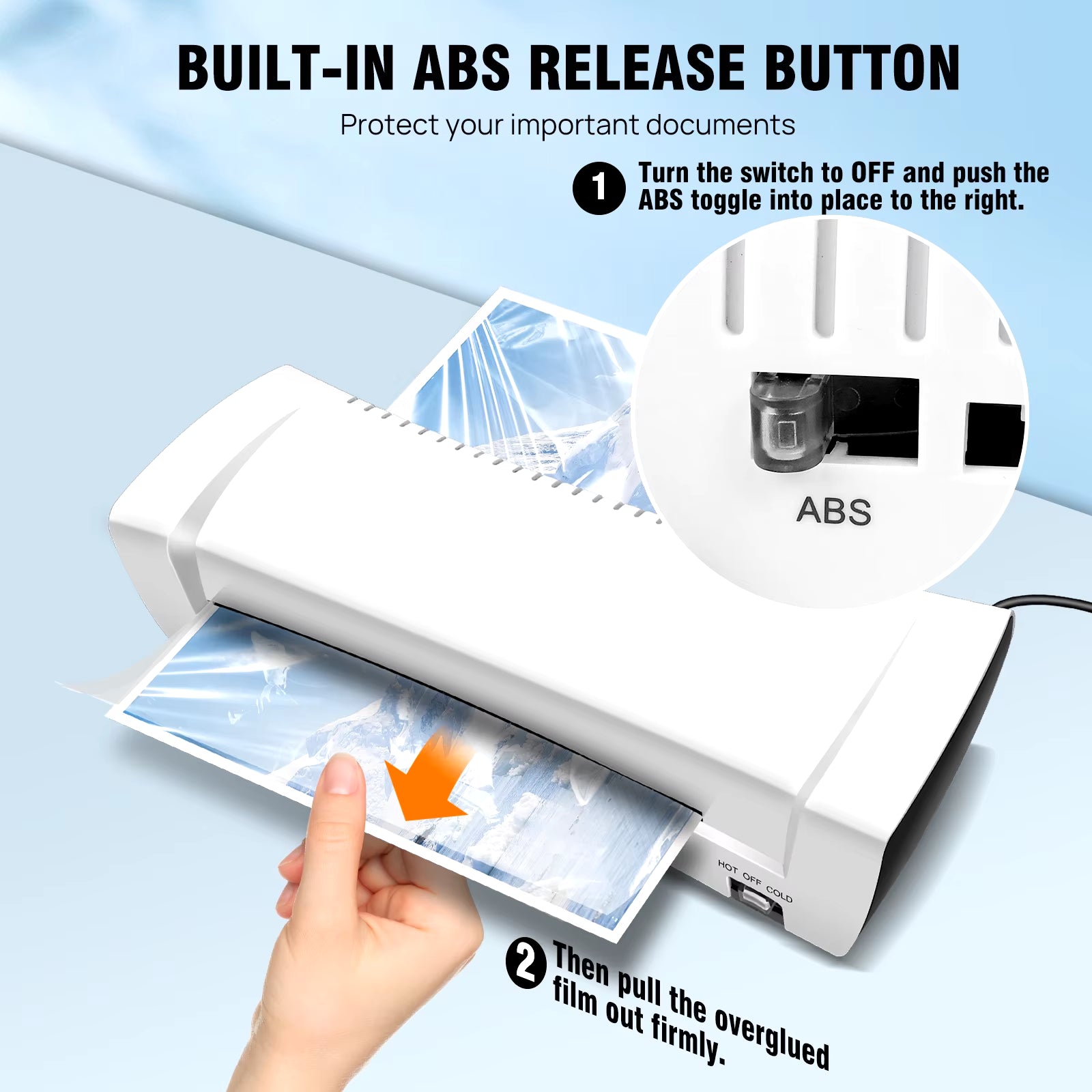 A4/A5/A6 Thermal Laminating Machine Compact Lightweight A4 Laminator with Hot and Cold Settings, 3-4Min Quick Warm-Up