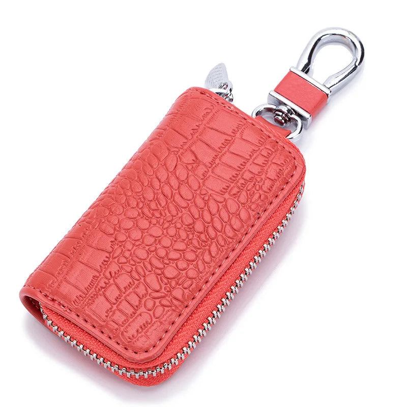 Premium Leather Mini Key Holder Pouch for Car Keys and Wallet - Unisex Organizer Keychain Case