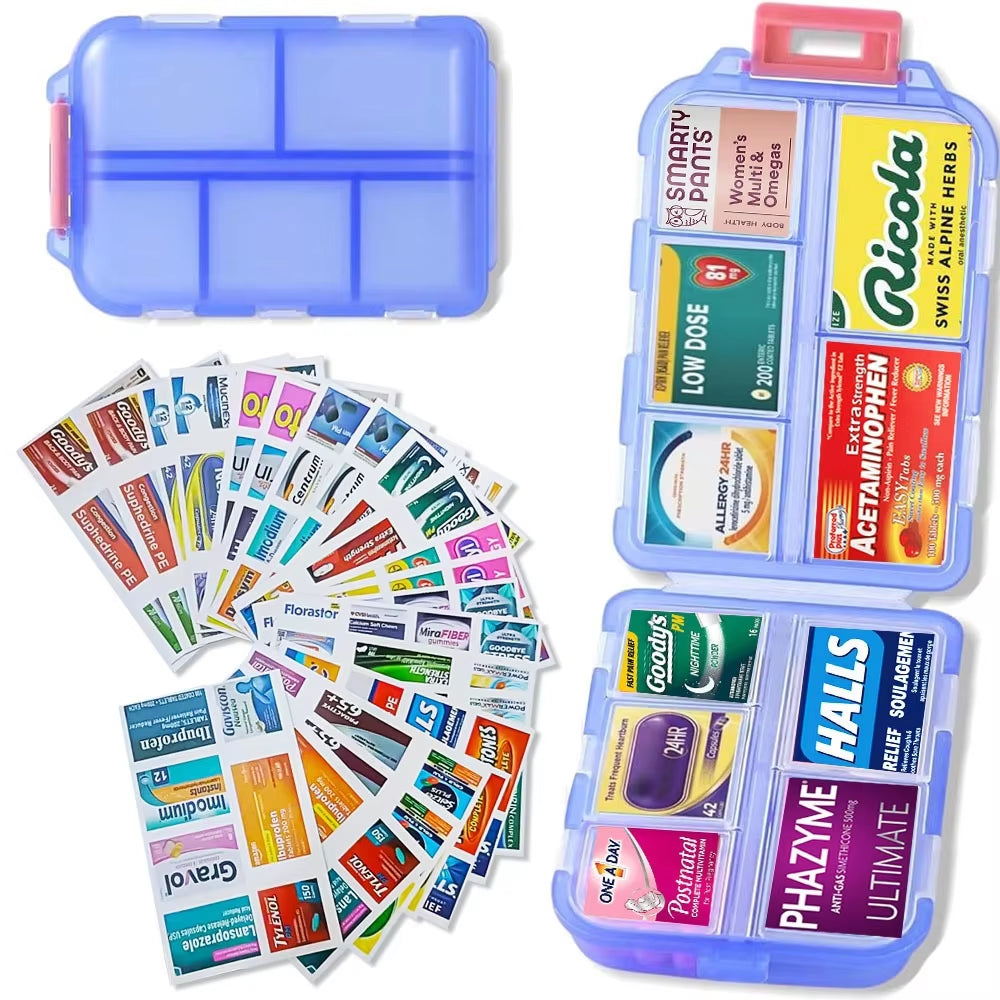 10 Grids Pill Organize Storage Container with 147 Labels Pill Case Health Medicine Organizer Travel Supply Mini Pill Box