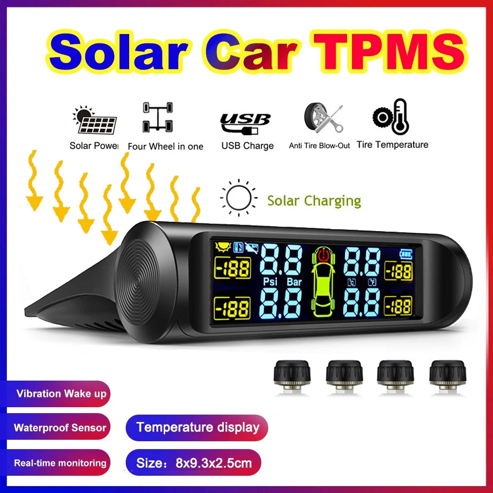 Intelligent TPMS Solar Tyre Pressure Monitoring System Parking Sensors for Cars Temperature Tire Air Pressure Gauge