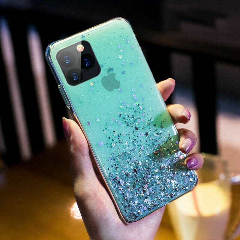 Iphone 15 12 Pro Max SE XR 8 7 14 X Sparkly Glitter Silicone Gel Case Soft Cover