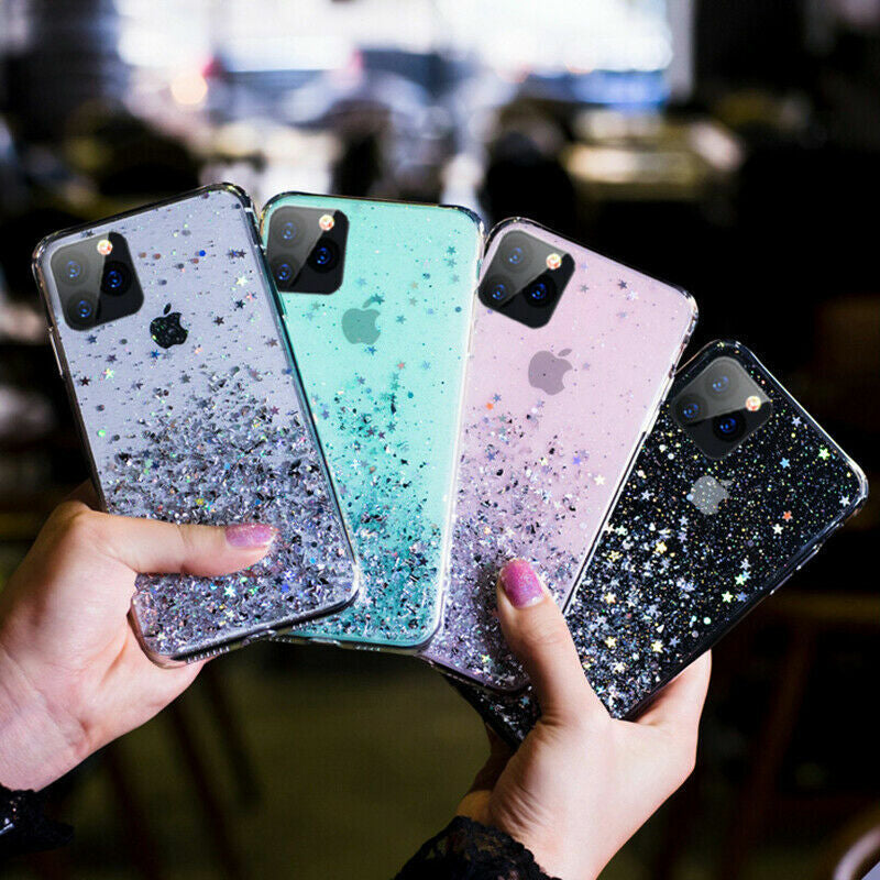 Iphone 15 12 Pro Max SE XR 8 7 14 X Sparkly Glitter Silicone Gel Case Soft Cover