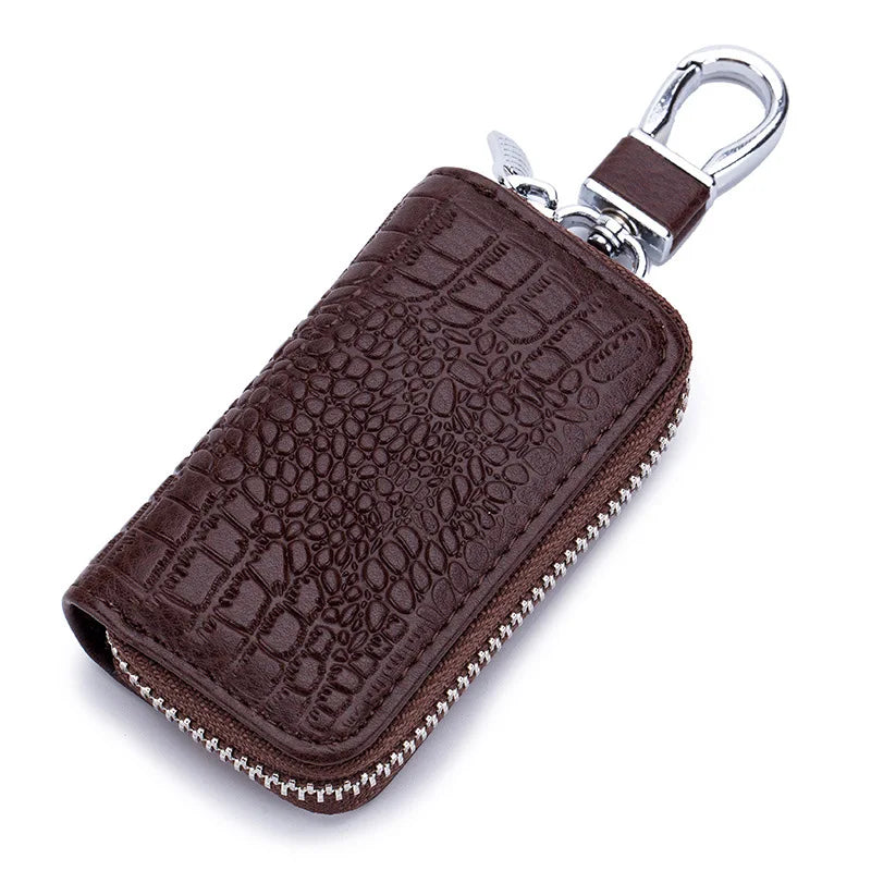 Premium Leather Mini Key Holder Pouch for Car Keys and Wallet - Unisex Organizer Keychain Case