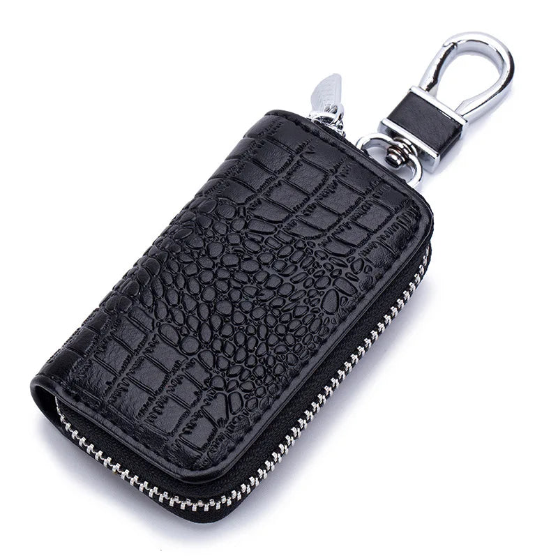 Premium Leather Mini Key Holder Pouch for Car Keys and Wallet - Unisex Organizer Keychain Case