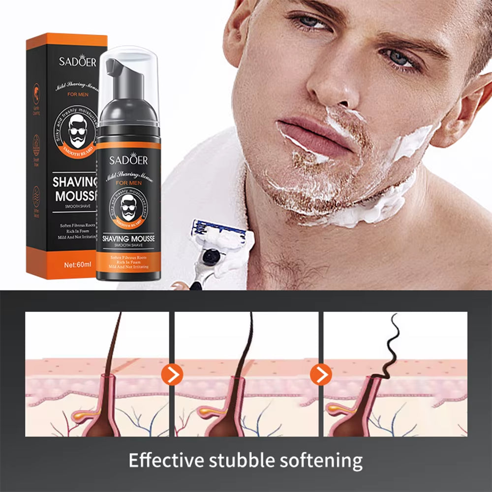 1/2Pcs Men'S Shaving Mousse 60Ml Soft Beard Shaving Foam for Refreshing Man Moisturizing Soften Fibrous Roots Not Irritating