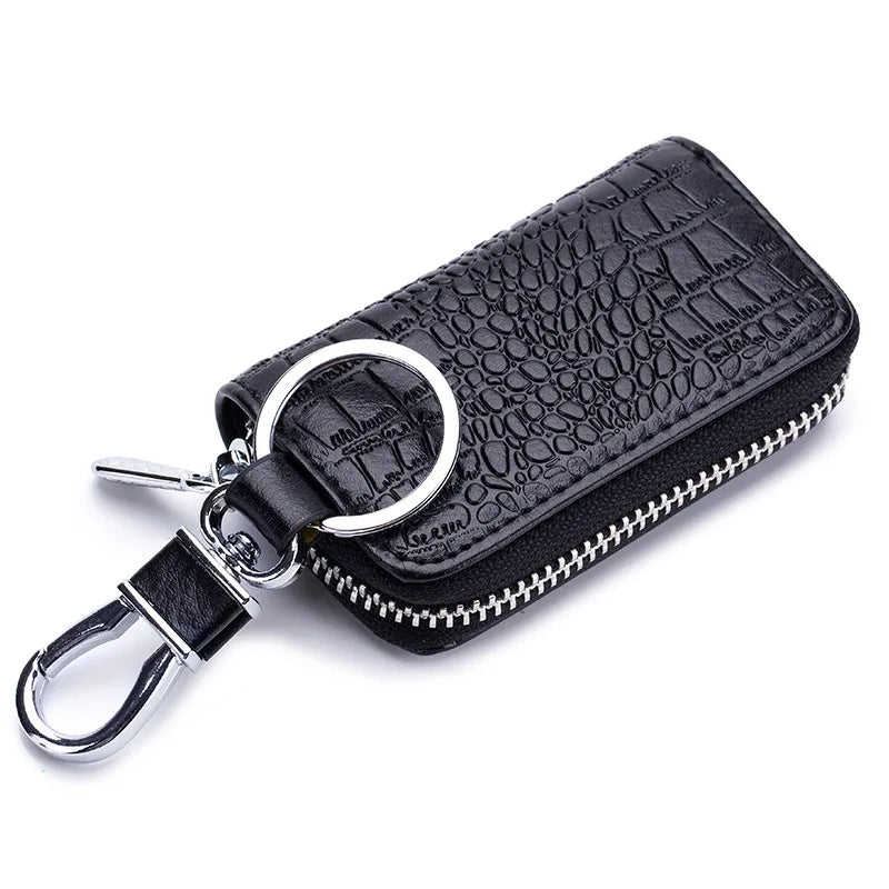 Premium Leather Mini Key Holder Pouch for Car Keys and Wallet - Unisex Organizer Keychain Case