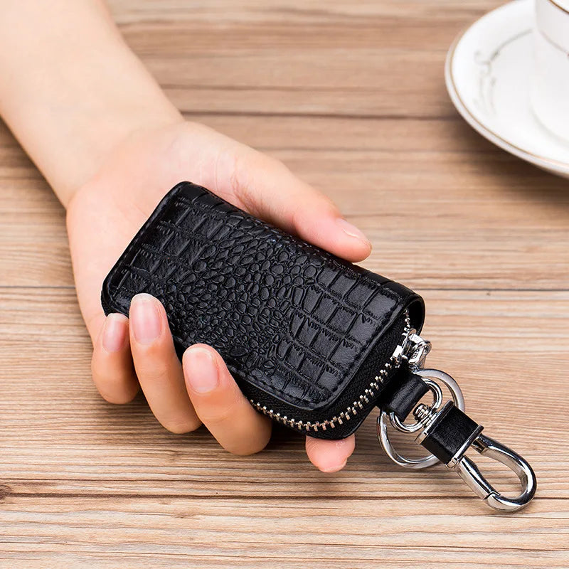 Premium Leather Mini Key Holder Pouch for Car Keys and Wallet - Unisex Organizer Keychain Case