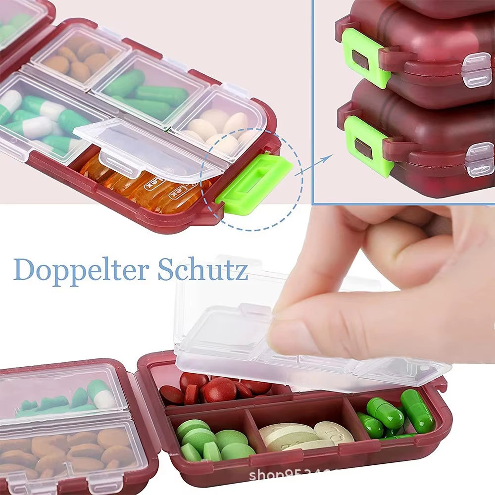 10 Grids Pill Organize Storage Container with 147 Labels Pill Case Health Medicine Organizer Travel Supply Mini Pill Box