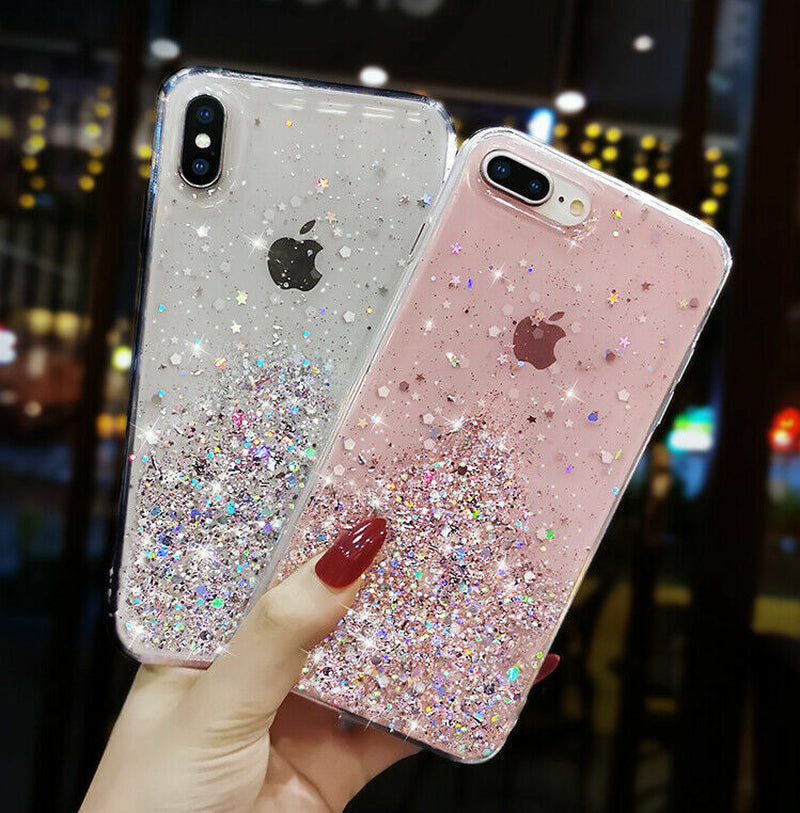 Iphone 15 12 Pro Max SE XR 8 7 14 X Sparkly Glitter Silicone Gel Case Soft Cover