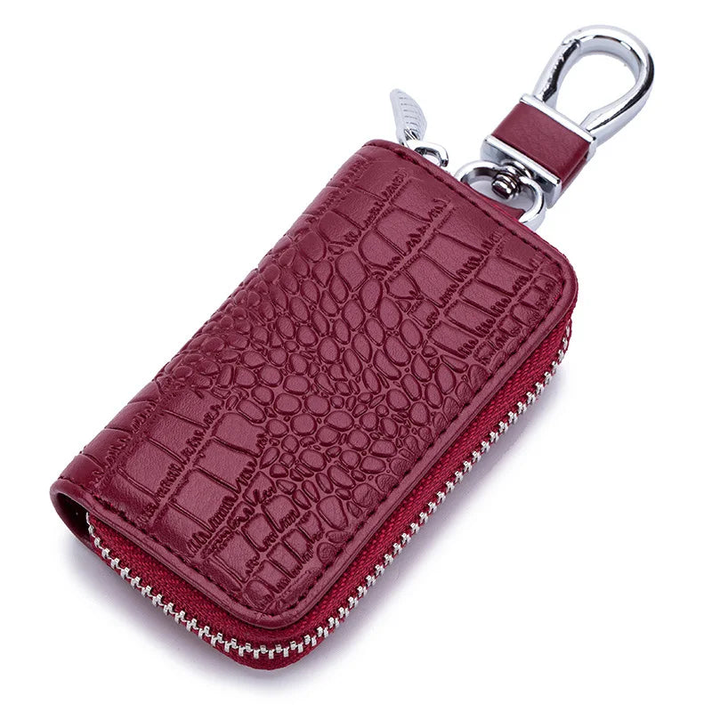 Premium Leather Mini Key Holder Pouch for Car Keys and Wallet - Unisex Organizer Keychain Case