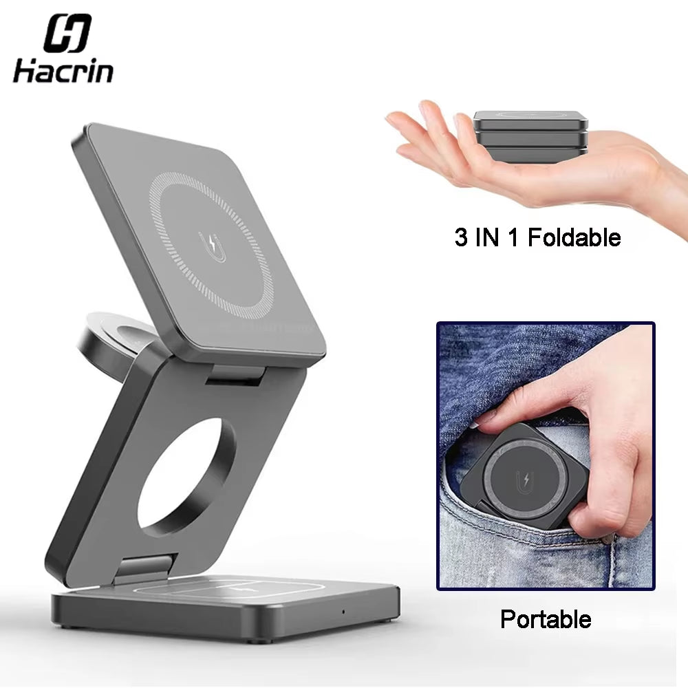 Wireless Charger for Iphone 3 in 1 Foldable Magnetic Wireless Charging Station for Iphone 15 14 13 12 Pro Max Charger Station