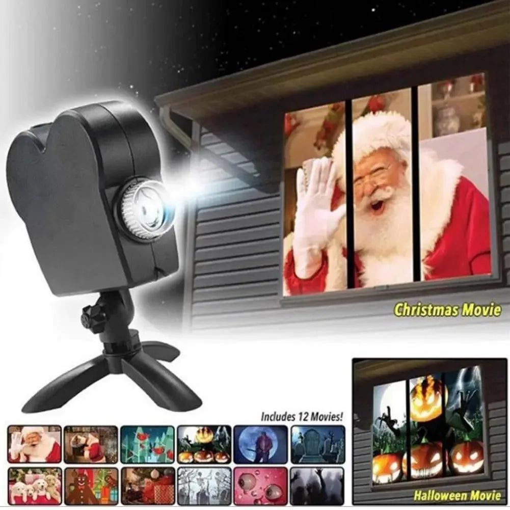 Halloween Christmas Projector Garden Decoration Lighting Wonderland Horror Movie and Tripod Light Show Window Built-In 12 Movies