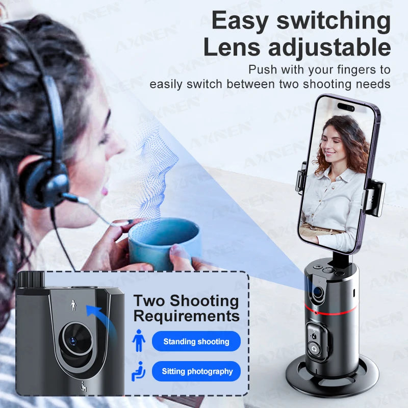 P02 360 Rotation Gimbal Stabilizer, Follow-Up Selfie Desktop Face Tracking Gimbal for Tiktok Smartphone Live,With Remote Shutter