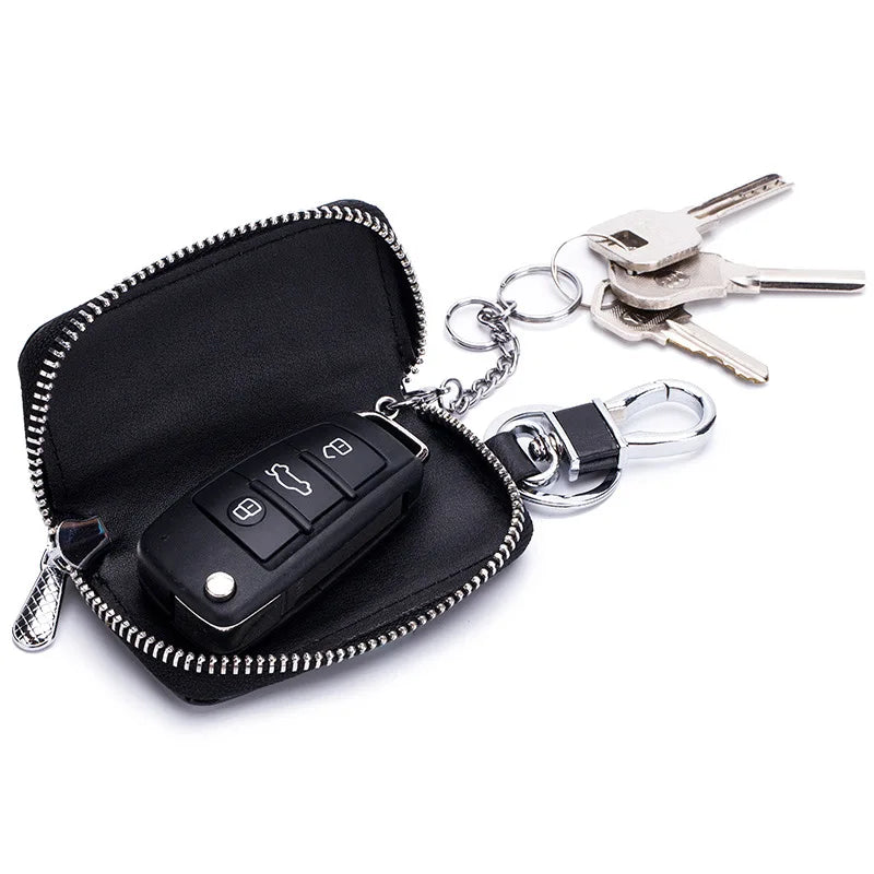 Premium Leather Mini Key Holder Pouch for Car Keys and Wallet - Unisex Organizer Keychain Case